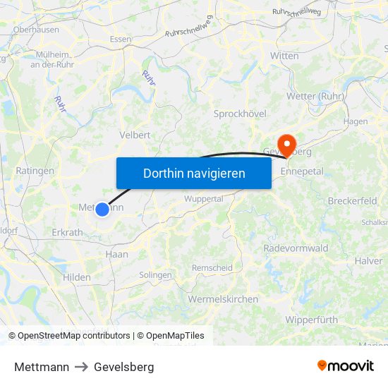 Mettmann to Gevelsberg map