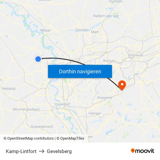 Kamp-Lintfort to Gevelsberg map