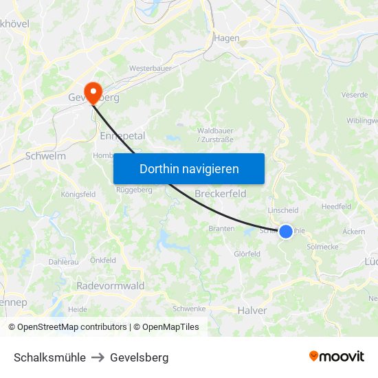 Schalksmühle to Gevelsberg map