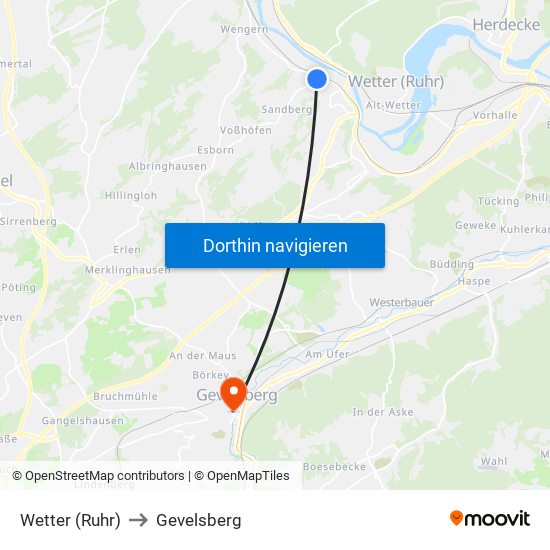 Wetter (Ruhr) to Gevelsberg map