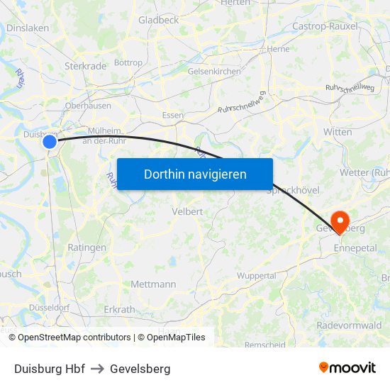 Duisburg Hbf to Gevelsberg map