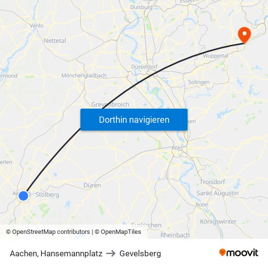 Aachen, Hansemannplatz to Gevelsberg map