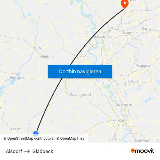 Alsdorf to Gladbeck map