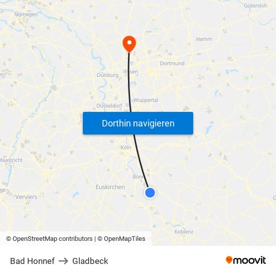 Bad Honnef to Gladbeck map