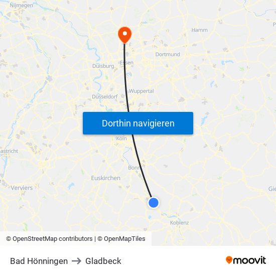 Bad Hönningen to Gladbeck map