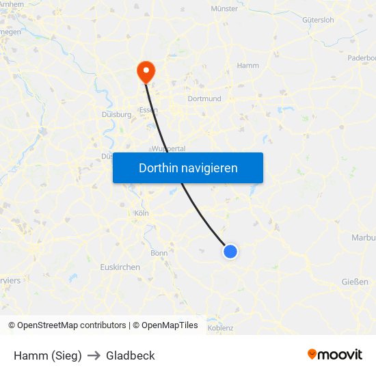 Hamm (Sieg) to Gladbeck map