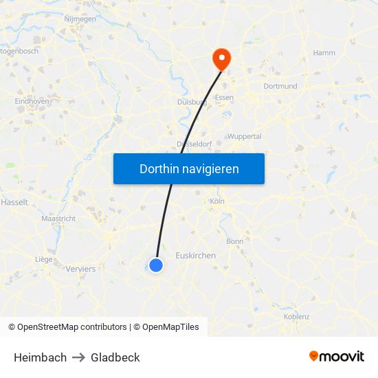 Heimbach to Gladbeck map