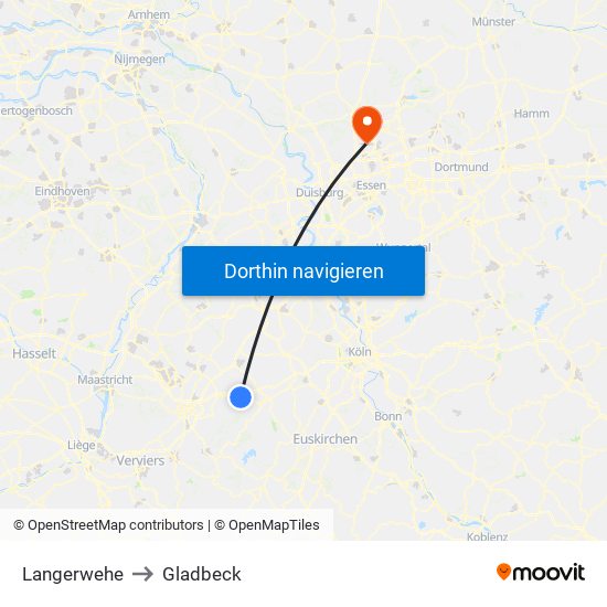 Langerwehe to Gladbeck map