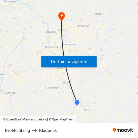 Brohl-Lützing to Gladbeck map