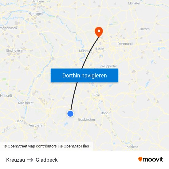 Kreuzau to Gladbeck map