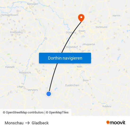Monschau to Gladbeck map