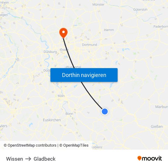 Wissen to Gladbeck map