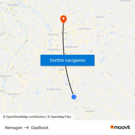 Remagen to Gladbeck map