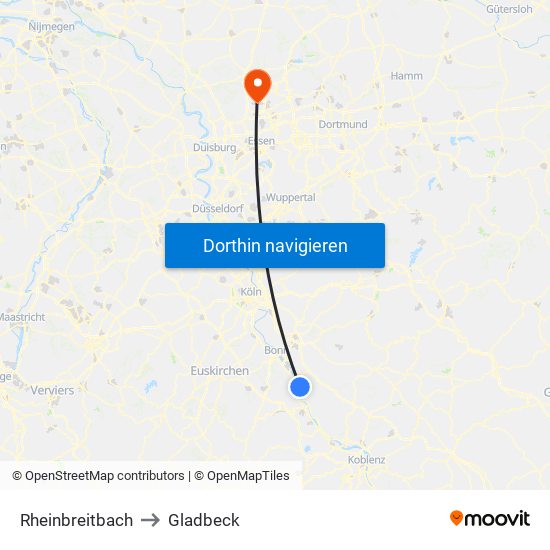 Rheinbreitbach to Gladbeck map