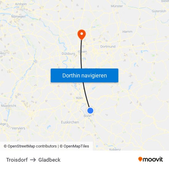 Troisdorf to Gladbeck map