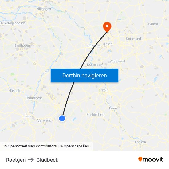 Roetgen to Gladbeck map