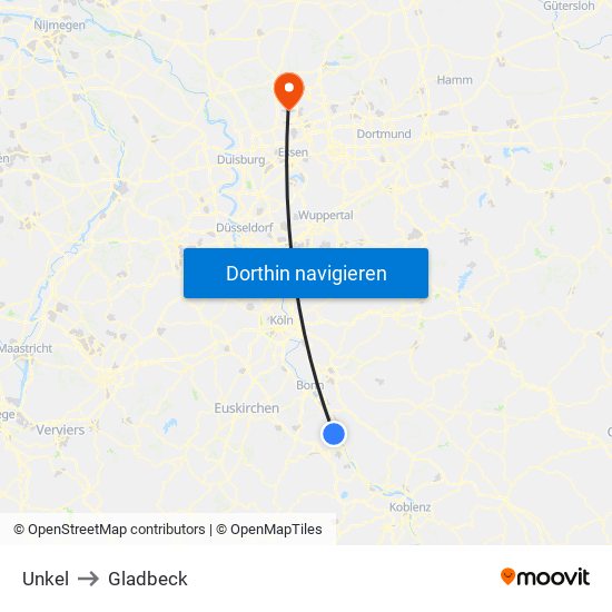 Unkel to Gladbeck map