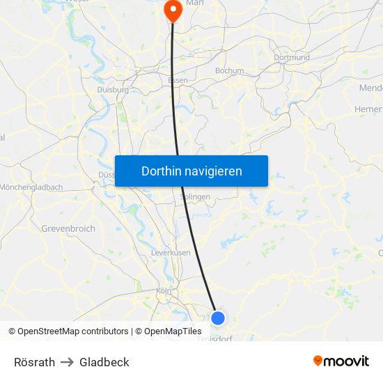 Rösrath to Gladbeck map