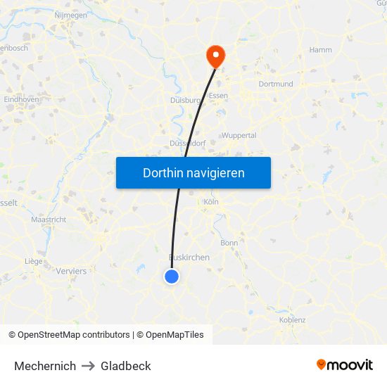 Mechernich to Gladbeck map