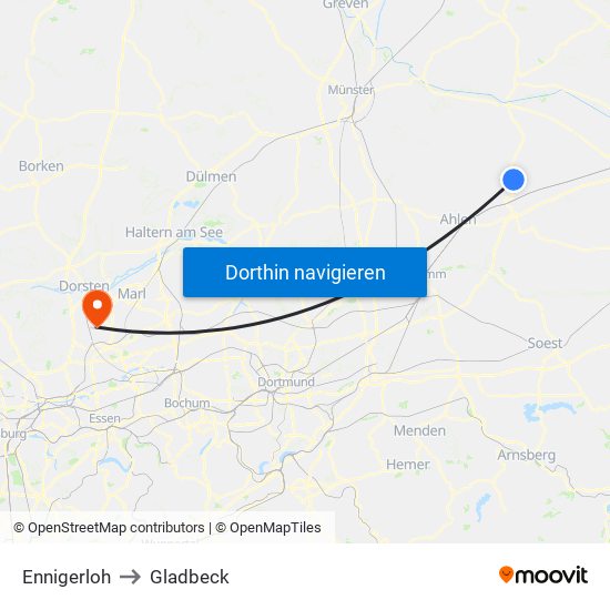 Ennigerloh to Gladbeck map