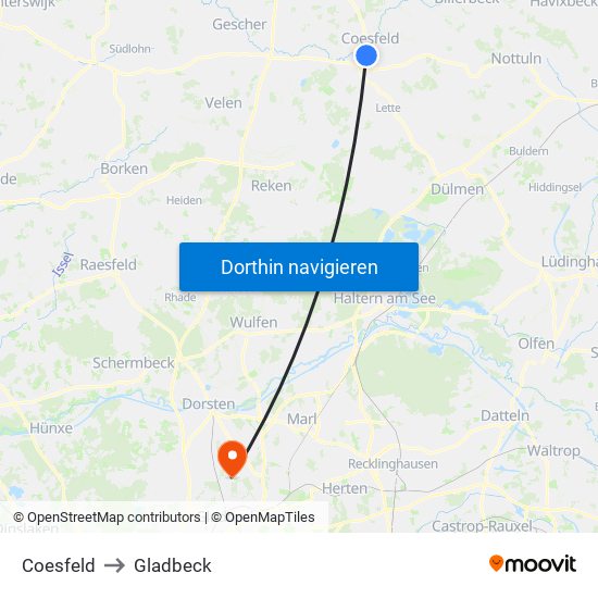 Coesfeld to Gladbeck map
