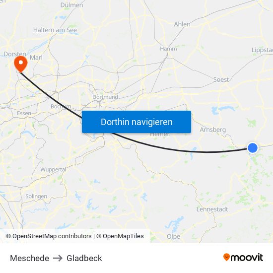 Meschede to Gladbeck map