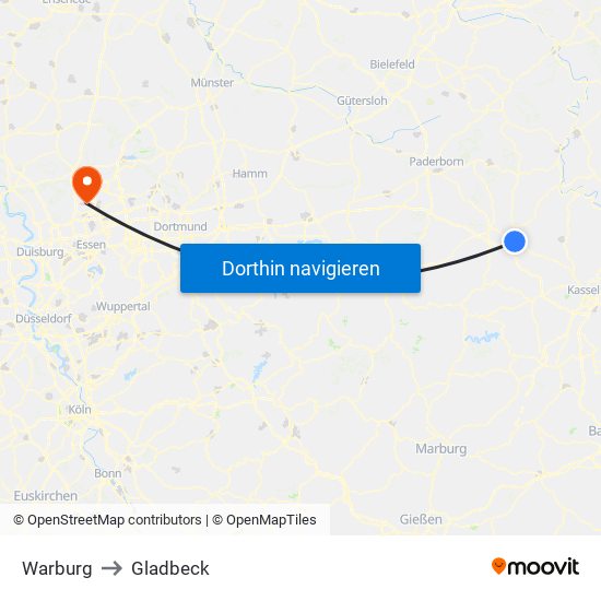 Warburg to Gladbeck map