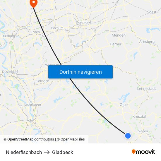 Niederfischbach to Gladbeck map