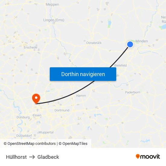 Hüllhorst to Gladbeck map