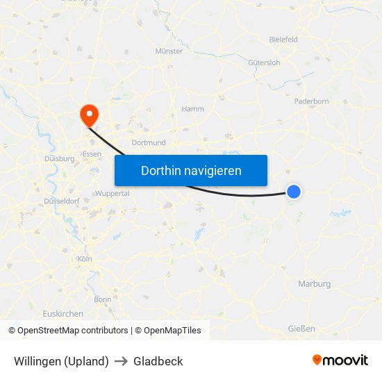 Willingen (Upland) to Gladbeck map