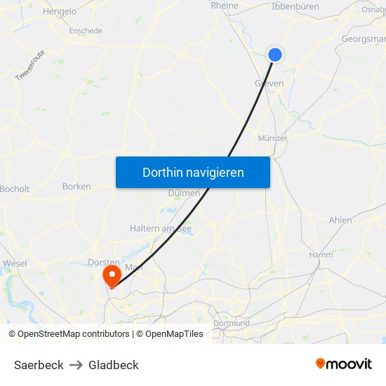 Saerbeck to Gladbeck map