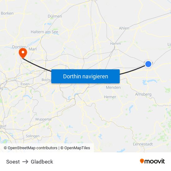 Soest to Gladbeck map