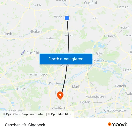 Gescher to Gladbeck map