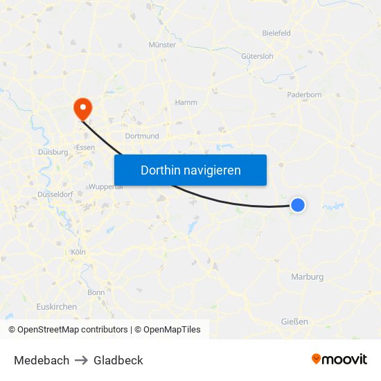 Medebach to Gladbeck map
