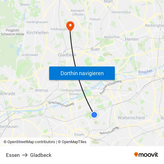 Essen to Gladbeck map