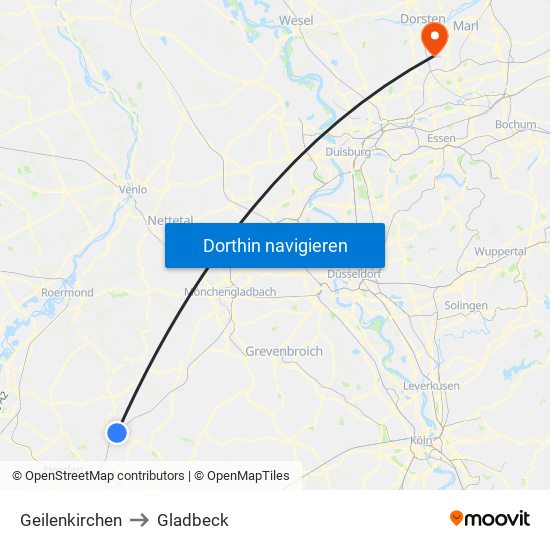 Geilenkirchen to Gladbeck map
