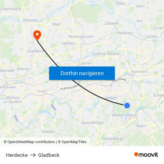 Herdecke to Gladbeck map