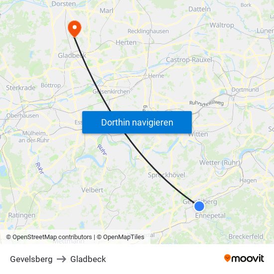 Gevelsberg to Gladbeck map