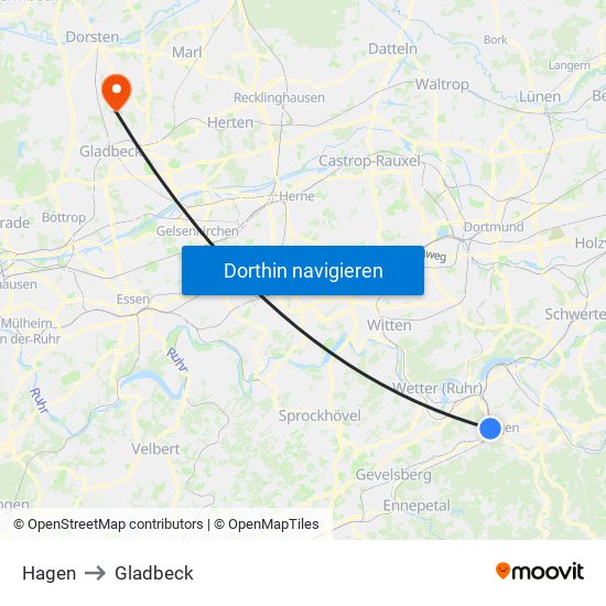 Hagen to Gladbeck map