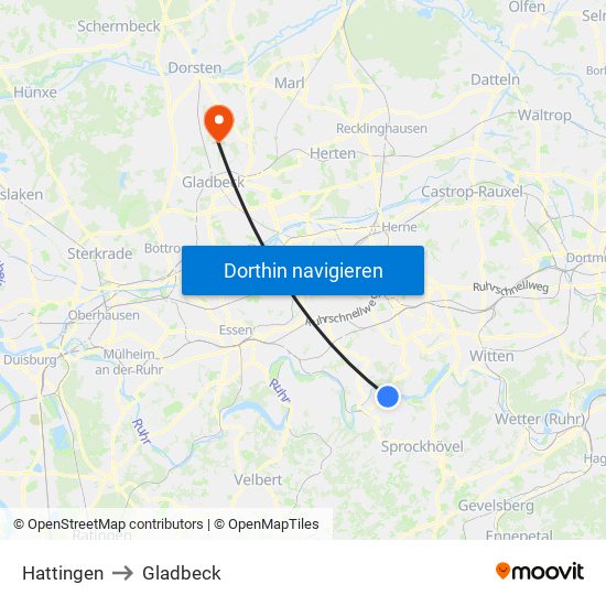 Hattingen to Gladbeck map