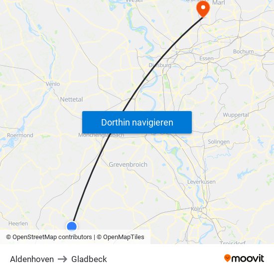 Aldenhoven to Gladbeck map