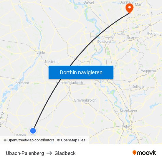 Übach-Palenberg to Gladbeck map