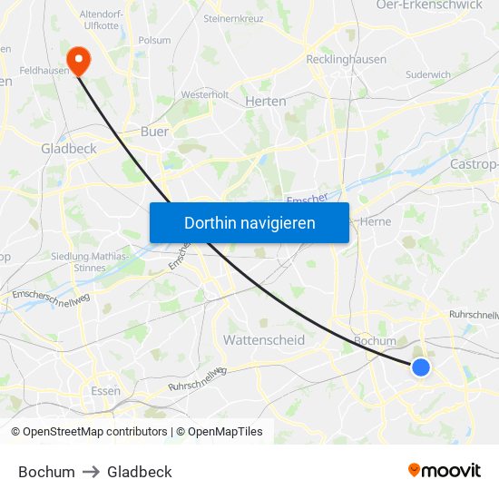 Bochum to Gladbeck map