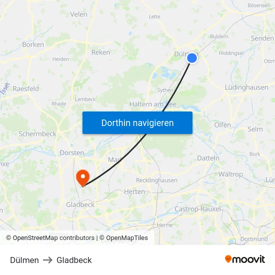 Dülmen to Gladbeck map