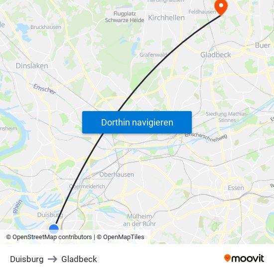 Duisburg to Gladbeck map