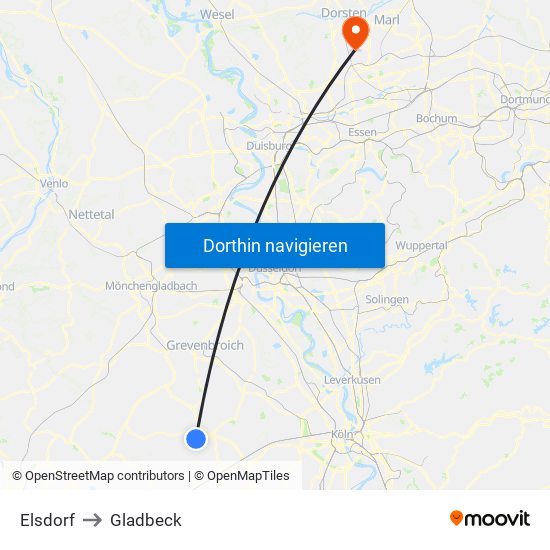 Elsdorf to Gladbeck map