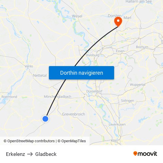 Erkelenz to Gladbeck map