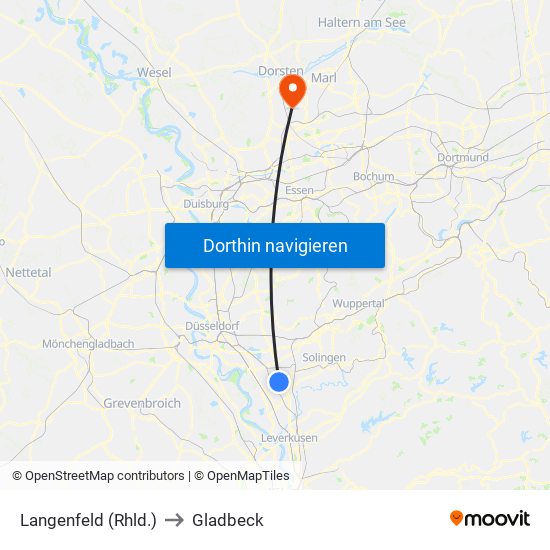 Langenfeld (Rhld.) to Gladbeck map