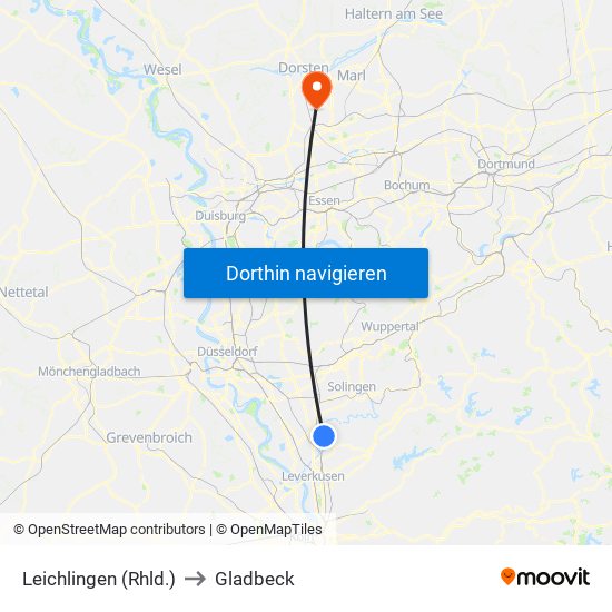 Leichlingen (Rhld.) to Gladbeck map