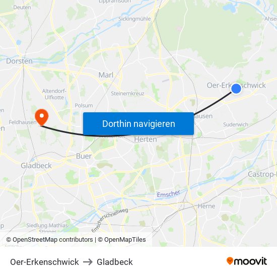 Oer-Erkenschwick to Gladbeck map